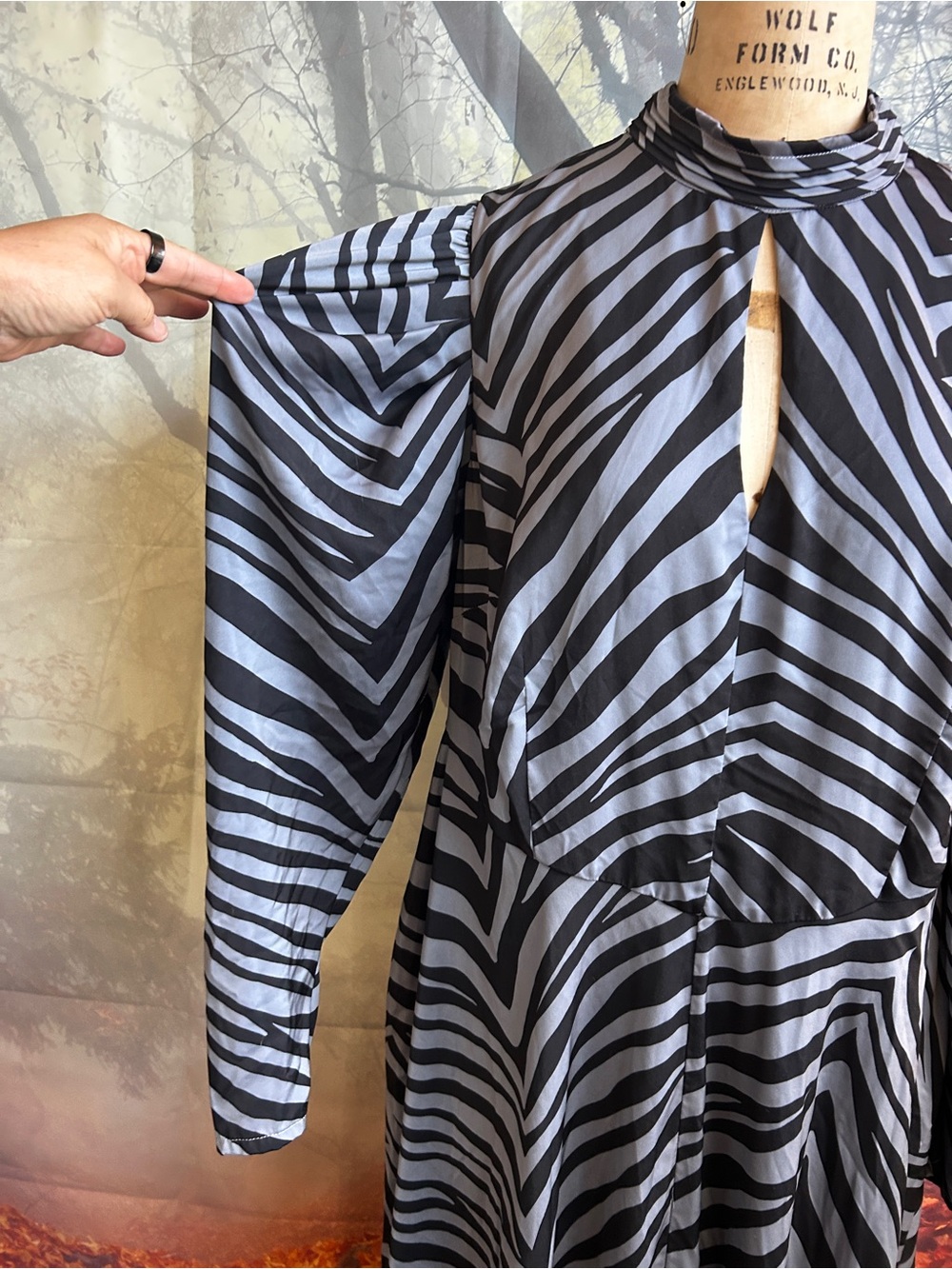 Womens Black and Gray Zebra Print Long Sleeve Maxi Dress - Picture 3 of 5